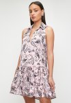 Sissy Boy Tier And Now: Sleeveless Printed Satin Dress With Tiers - Pink & Black