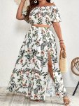 Plus Size Floral Print Two-piece Set Off Shoulder Short Sleeve Top & Split Skirt Outfits Women's Plus Sizeclothing