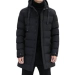 Fashion Hooded Puffer Long Jacket For Men Mid Length Zip Up Windproof Jackets Winter Warm Padded Coats Outwear Black Medium