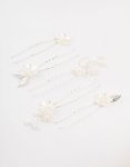 Silver Wire Flower & Pearl Bridal Hair Pins