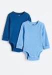 2-PACK Adjustable-fit Long-sleeved Bodysuits - Blue dark Blue