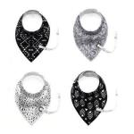 Set Of Four Baby Bibs With Dummy Holder - Black & White Feather