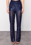 Wide Leg Knitted Sequin Trousers - Navy Blue
