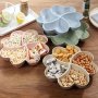 4-Compartment Plastic Snack Tray - Reusable Candy Serving Platter For Appetizers Desserts Nuts Fruits | Circular Multipurpose Sectional Dish For Dips & Chips | 1pc Snack Server