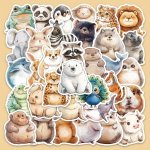 Cartoon Animal Stickers Set Of 50 Cute Chubby Watercolor Creatures Decals Pvc Self-adhesive Waterproof For Laptop Notebook Refri