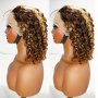 Luxurious 180% Density Water Wave Human Hair Wig - Highlighted 4/27 Medium Long Curly With Natural Hairline & Baby Hairs 13x4 Lace Front