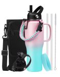 Insulated Water Bottle 32OZ Tumbler With Handle And Lid - Water Bottle Stainless Steel With Straw Keep Cold 48H & Hot 24H Thermo