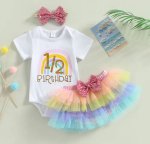 1 2 Birthday Rainbow Romper With Rainbow Ruffle Bloomer And Headband