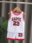 2PCS Boys Breathable Sports 23 Basketball Jersey Set Casual Game Letter Print Sleeveless Vest&shorts Quick-drying Tank Tops And
