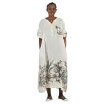 Floral Border Linen Maxi Dress - Butter L xl