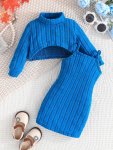 Two-piece Set Infant Baby Girl Casual Fashion Cute Lady New Fashion Thin Solid Color Mid-neck Long-sleeved Short Top Suspender S