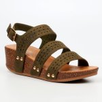 Cheyan 2 Perforated Strappy Wedge Sandal - Olive - 8