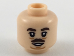 Parts Minifigure Head Dark Brown Eyebrows And Small Moustache Medium Nougat Sagging Lines Under Eyes And Chin Pattern - Hollow S