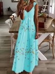 Plus Size Butterfly Print Dress Casual Sleeveless V Neck Ring Detail Maxi Dress For Summer Women's Plus Sizeclothing