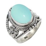 Sterling Silver 925 Ring For Womens Genuine Aqua Chalcedony Ring Sterling Silver Trendy Ring Bezel Set Gemstone Ring