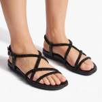 Gracie Crystal Strappy Sandals - All Black - 8