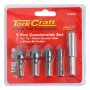 Tork Craft Countersink Set 5PC Set Carbon 8 12 16 19MM C/w Hex Shank Adaptor