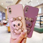 Solid Color With Drill Love Rabbit Folding Bracket Shockproof And Scratch-resistant Mobile Phone Case For Samsung Galaxy A02 A0