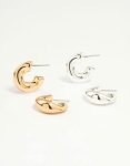 Mixed Metal Organic Shape Hoop Earrings 2-PACK