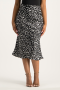 Natalie Satin Midi Skirt - Black Animal Print - S