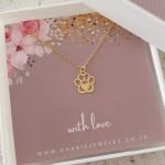 Paisley Gold Plated 925 Sterling Silver Paw Print Necklace 11X12MM On 45CM Chain