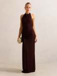 Abby Halter Mesh Maxi Dress - 18 Chocolate