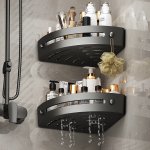Two Triangular Bathroom Wall Hanging Storage Corner Shelves Shower Baskets Multi-functional Hole-free Shampoo And Shower Gel Rac