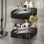 Two Triangular Bathroom Wall Hanging Storage Corner Shelves Shower Baskets Multi-functional Hole-free Shampoo And Shower Gel Rack Bathroom Accessories Shelf Cosmetics Storage Rack Bathroom