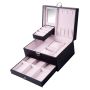 Pu Leather Jewelry Box Organizer With Drawer- Black