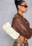 Cream Denim Cargo Slim Shoulder Bag - Cream
