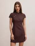 Jessie Asym Button Collar MINI Dress - 16 Dark Chocolate