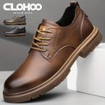 Men's Split Leather Casual Shoes Breathable Wnti-skid Soft-soled Lace-up Comfy Shoes For Business Office
