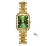 Retro Square Watch: Emerald-accented Light-luxury Gold Ladies' Wristwatch
