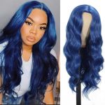 Sabosi Blue Wig Long Wavy Wigs For Women 26 Inch Middle Part Curly Wavy Wig Natural Looking Synthetic Heat Resistant Fiber Wig F