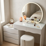 Modern LED Dressing Table With Round Mirror
