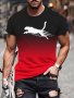 Men's Casual Printed T-Shirt With Gradient Design And Leaping Panther Graphic 100% Polyester Crew Neck With Slight Stretch Regular Fit Knit Fabric Short Sleeve Tee Shirt