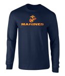 US Marines Two Tone Logo Graphic Long Sleeve Officially Licensed T Shirt Navy Extra Large