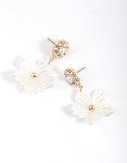 Goldair Gold Pearl Flower Drop Earrings