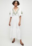 Edit Embroidery Detail Puff Sleeve Midi Dress - Ecru