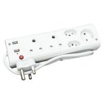 Redisson 5 Way Multi-plug With 2X USB Ports White
