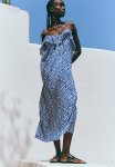 Frill-trimmed Strappy Dress - Blue Multi
