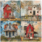 Tear Resistant Deco Print Whimsical Houses