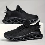 Men's Solid Color Blade Sole Sneakers Odor-resistant Athletic Shoes Lightweight Breathable Running Shoes