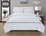 Simon Baker T200 Cotton Percale Embroidered Duvet Cover Set - Isabella Grey Various Sizes - Grey Super King 260 X 230CM + 2