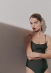 Padded-cup Swimsuit - Dark Khaki Green