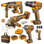 Ingco - Cordless Grinder Impact Drill Rotary Hammer Wrench & Lamp & Acc