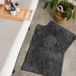 Two Piece Plain Cotton Bathroom Mat Set - Dark Grey