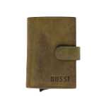 Bossi Mechanism Cardholder Wallet With Coin Zip Pouch - Goat Oily Hunter Fatigue Olive