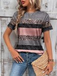 Striped Crew Neck T-Shirt Casual Short Sleeve T-Shirt For Spring & Summer Women's Clothing