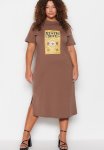 Plus Graphic T-Shirt Dress - Brown